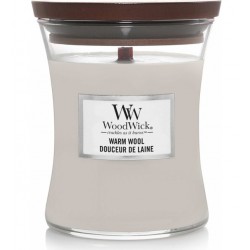 WoodWick Warm Wool średnia świeca zapachowa z drewnianym knotem