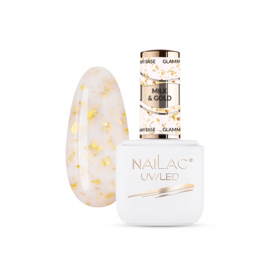 NAILAC 2w1 Baza kauczukowa z drobinkami Milk&Gold 7ml