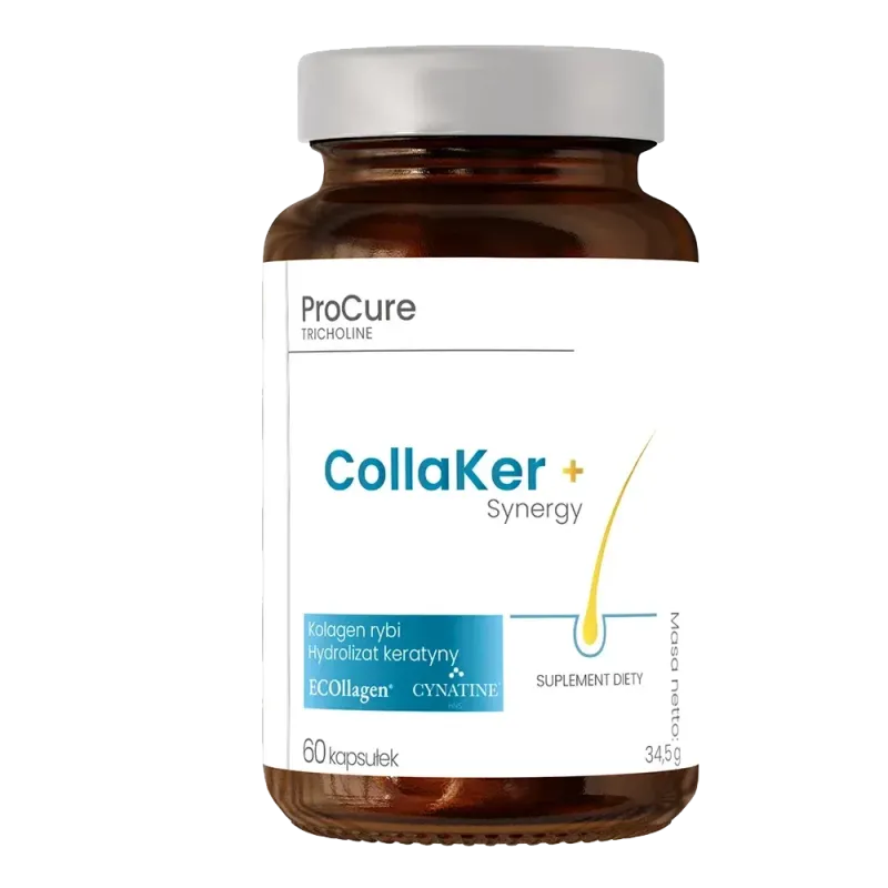 Pro cure Tricholine Colaker + Cu Synergy Kolagen Rybi Hydrolizat Keratyny 60Kaps Pro cure Tricholine Colaker + Cu Synergy Kolagen Rybi Hydrolizat Keratyny 60Kaps