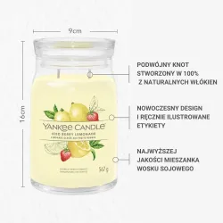 Yankee Candle Signature Large Iced Berry Lemonade, Duża Świeca Sojowa z Dwoma Knotami, 567g