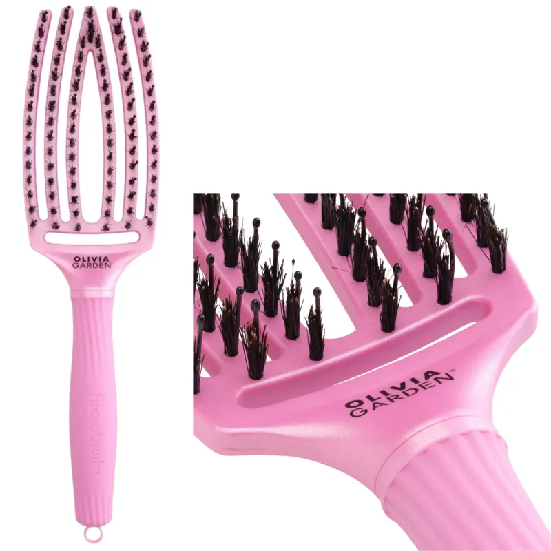 Olivia Garden Finger Brush Combo Medium , Szczotka do Rozczesywania Włosów i Masażu, Celestial Pink Włosie Dzika