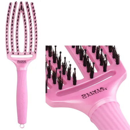 Olivia Garden Finger Brush Combo Medium , Szczotka do Rozczesywania Włosów i Masażu, Celestial Pink Włosie Dzika