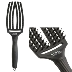 Olivia Garden Fingerbrush Care Iconic Boar&Nylon Full Black M, Szczotka do Rozczesywania Włosów i Masażu, Włosie Dzika