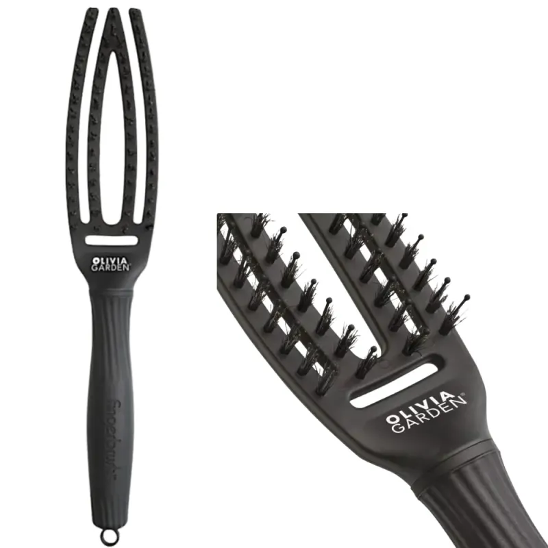 Olivia Garden Fingerbrush Combo Full Black Small, Szczotka do Rozplątywania Włosów z Włosiem Dzika