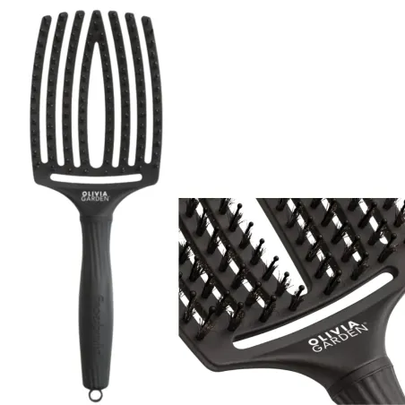 Olivia Garden Fingerbrush Care Iconic Boar&Nylon Full Black L, Szczotka do Rozczesywania Włosów, Włosie Dzika, Duża