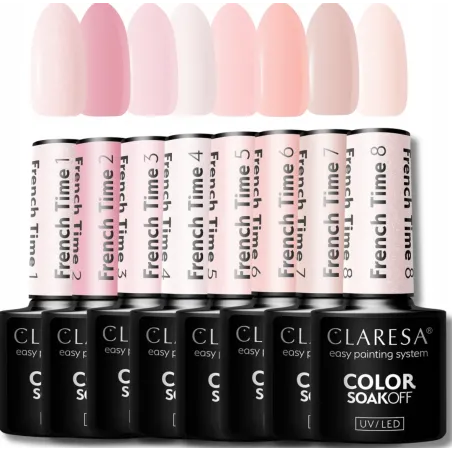 CLARESA FRENCH TIME PEŁNA KOLEKCJA LAKIERÓW HYBRYDOWYCH 8szt