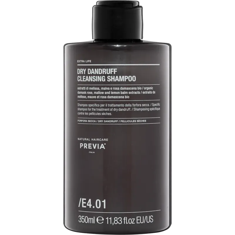 PREVIA EXTRA LIFE DRY DANDRUFF CLEANSING SHAMPOO E4.01 – Szampon oczyszczający do włosów z łupieżem suchym 350ML PREVIA EXTRA LIFE DRY DANDRUFF CLEANSING SHAMPOO E4.01 – Szampon oczyszczający do włosów z łupieżem suchym 350ML