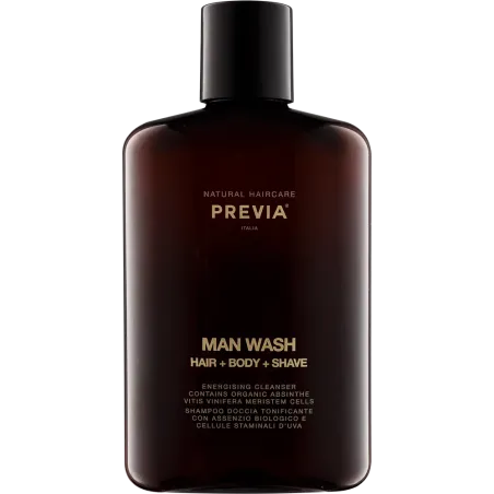PREVIA MAN WASH ENERGISING CLEANSER HAIR + BODY + SHAVE – Żel pod prysznic 3in1, 250 ml