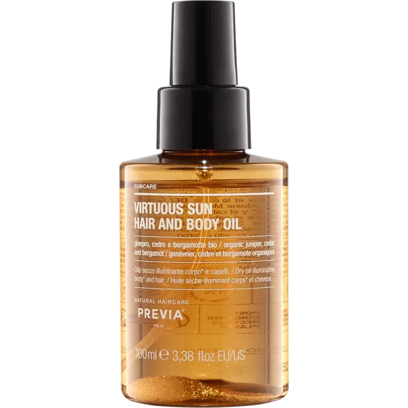 PREVIA SUNCARE VIRTUOUS SUN HAIR AND BODY OIL – Olejek nabłyszczający do włosów i ciała 100 ml PREVIA SUNCARE VIRTUOUS SUN HAIR AND BODY OIL – Olejek nabłyszczający do włosów i ciała 100 ml
