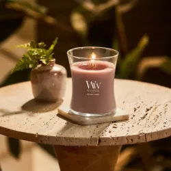 WOODWICK Świeca ozdobna średnia PATCHOULI CREME z Drewnianym Knotem 275g