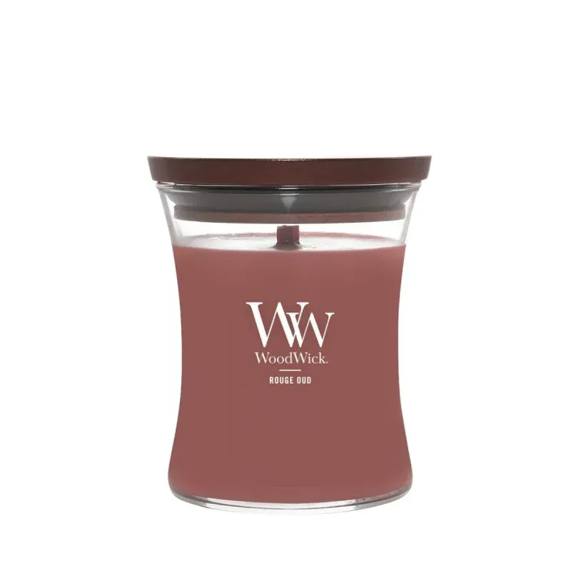WOODWICK Świeca ozdobna średnia ROUGE OUD z Drewnianym Knotem 275g