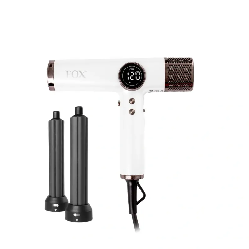 Fox Pearl Profesjonalna Suszarka do Włosów z Jonizacją, Silnik Bezszczotkowy, 1800W + 2 dysze + 2 koncentratory