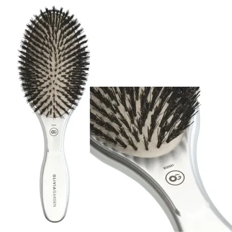 Szczotka Olivia Garden Expert Care Oval z włosiem dzika do rozczesywania włosów srebrna
