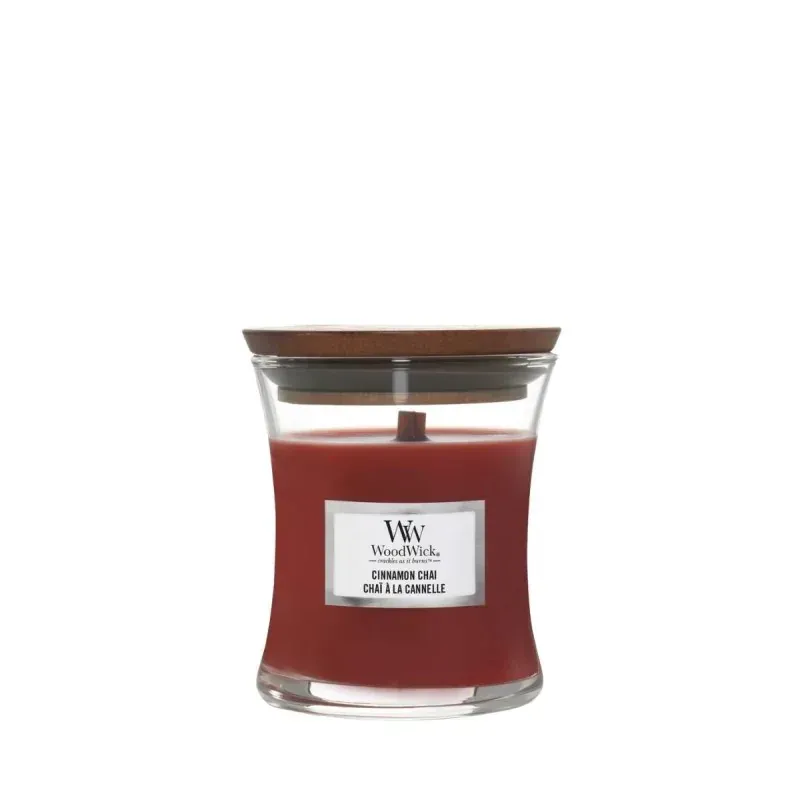WoodWick Cinnamon Chai Mała Świeca Zapachowa z Drewnianym Knotem 85g