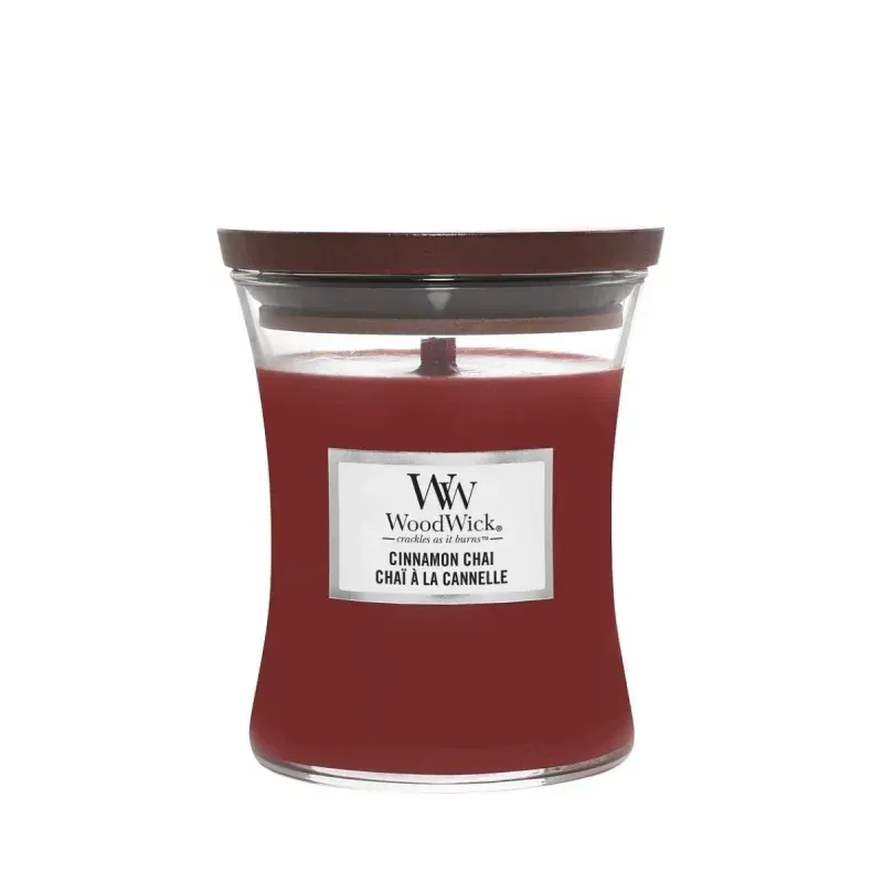 WoodWick Cinnamon Chai Średnia Świeca Zapachowa z Drewnianym Knotem 275g