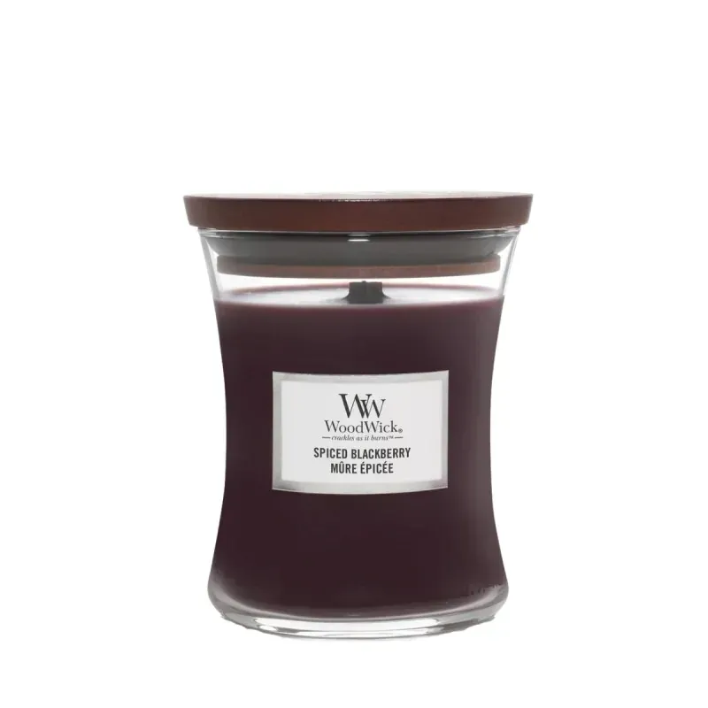 WoodWick Spiced Blackberry Średnia Świeca Zapachowa z Drewnianym Knotem  275g