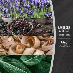 WoodWick Lavender & Cedar Średnia Świeca Ozdobna z Drewnianym Knotem 275g