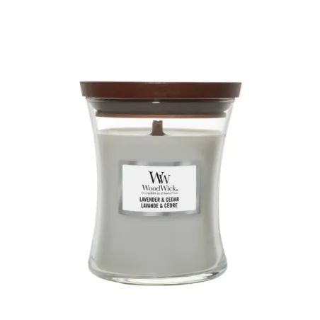 WoodWick Lavender & Cedar Średnia Świeca Ozdobna z Drewnianym Knotem 275g