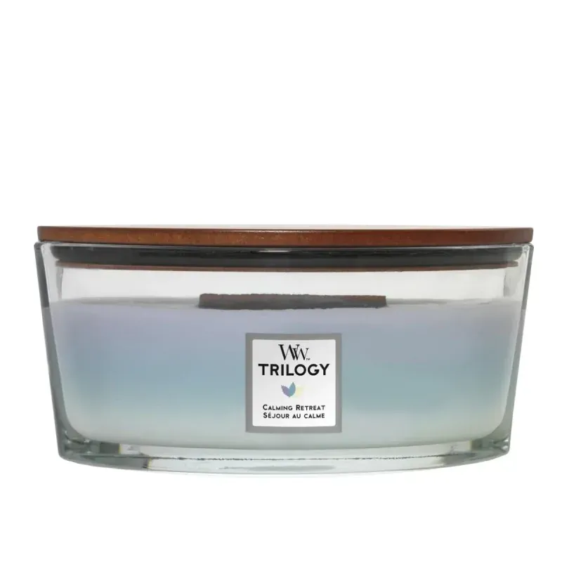 WoodWick Trilogy  Calming Retreat Świeca Elipsa z Drewnianym Knotem 453,5g