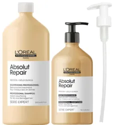 Loreal Absolut Repair zestaw regenerujący szampon 1500 ml odżywka 750 ml + pompka