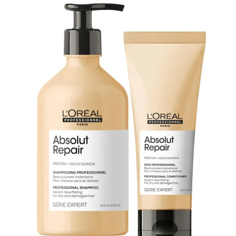 L'Oréal Absolut Repair Gold odbudowujący zestaw do włosów zniszczonych | szampon 500ml, odżywka 200ml