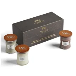 WOODWICK ZESTAW PREZENTOWY 3 X 85G (FIRESIDE, WHITE TEAK, SAND & DRIFTWOOD)