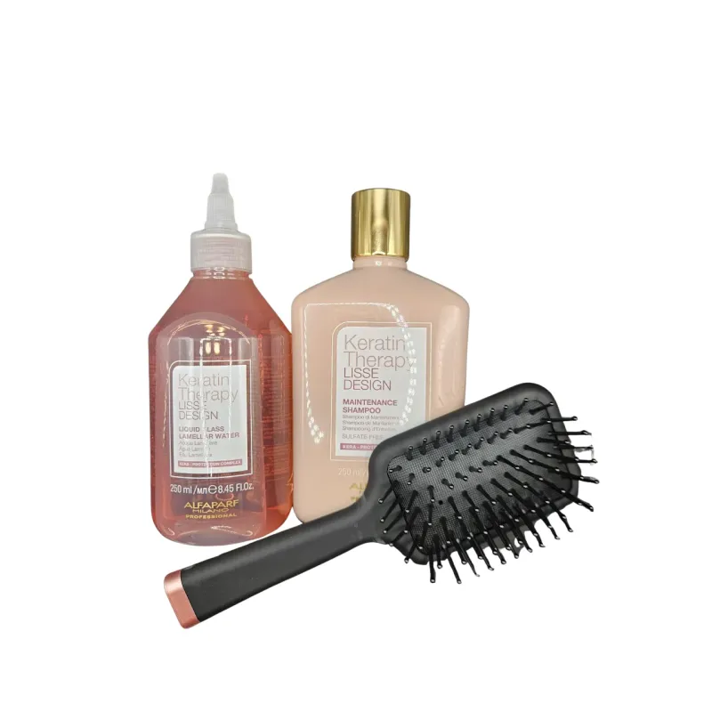 Alfaparf Keratin Therapy Lisse Design - zestaw Glass Hair Kit szampon + woda lamelarna + szczotka