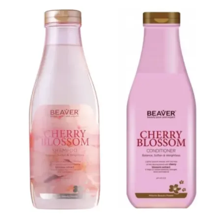 BEAVER CHERRY BLOSSOM ZESTAW DO WŁOSÓW PRZETŁUSZCZAJĄCYCH SZAMPON 730ml + ODŻYWKA 730ml