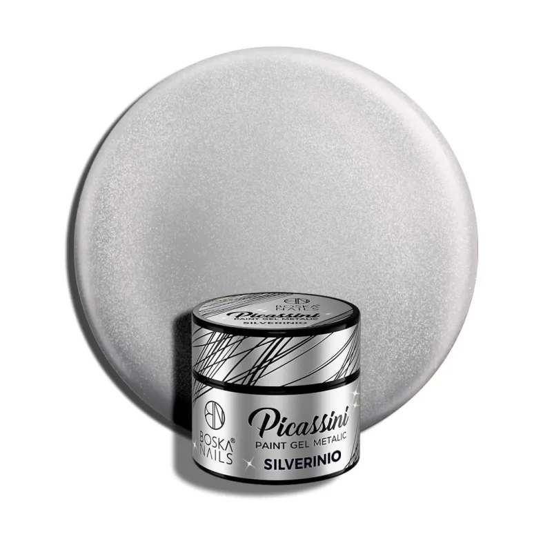 Srebrny żel do zdobień Picassini Metalic Paint Gel SILVERINIO Boska Nails 5 ml