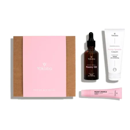YOKABA Peony Blossom Zestaw Prezentowy: Peony Sparkle Cream 75ml, Peony Oil 50ml, Peony Sparkle lip balm 15ml