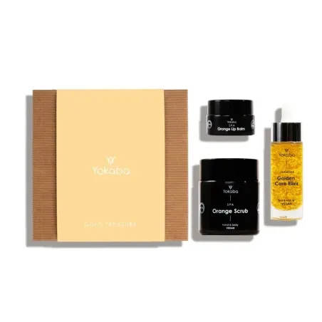 YOKABA Gold Treasure Zestaw Prezentowy: Golden Care Elixir 30ml, Orange Scrub 100ml, Orange Lip Balm 15ml