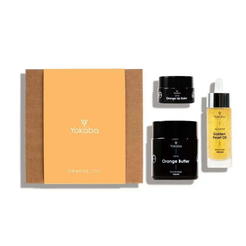 YOKABA Orange Joy Zestaw Prezentowy: Golden Pearl Oil 30ml, Orange Butter 100ml, Orange Lip Balm 15ml