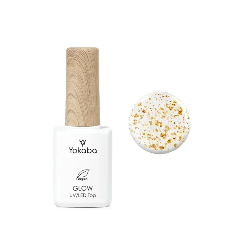 YOKABA 01 Gold Top Glow uv/led - Top Hybrydowy UV/LED z efektem 7 ml