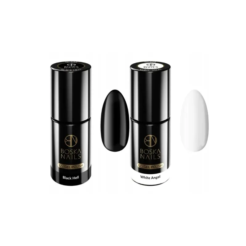 BOSKA NAILS ZESTAW LAKIERÓW HYBRYDOWYCH (2 szt.) - 301 WHITE ANGEL + 302 BLACK HELL 2 x 6 ml