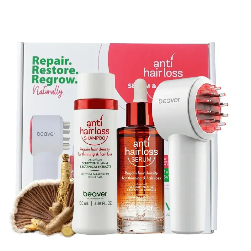 BEAVER Anti Hair Loss – zestaw przeciw wypadaniu włosów z elektrycznym aplikatorem i czerwonym światłem
