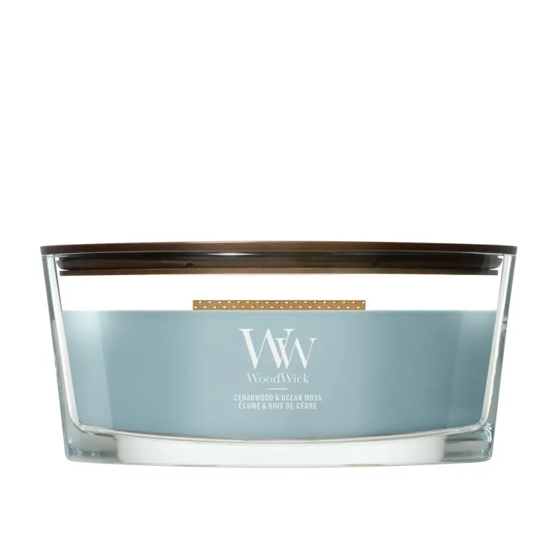 WoodWick Cedarwood & Ocean Moss – świeca zapachowa Elipsa z drewnianym knotem 453,6 g