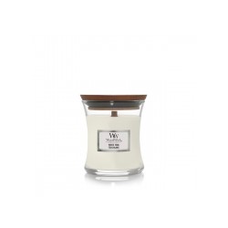Woodwick - White Teak- mała świeca zapachowa z drewnianym knotem 85g