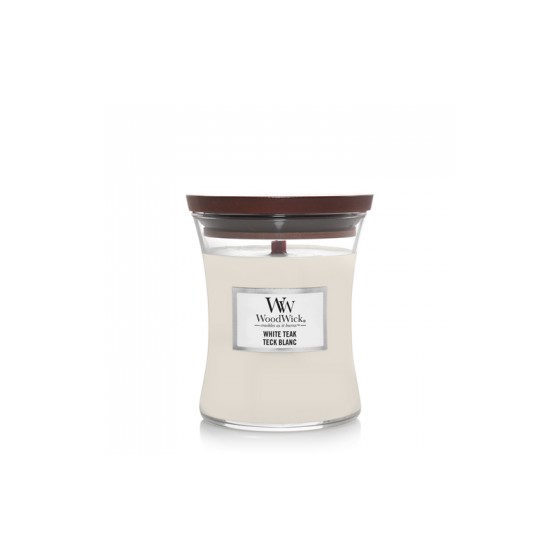 WoodWick - średnia świeca zapachowa - White Teak 275g