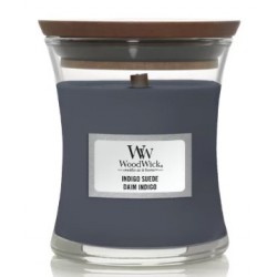 WoodWick - średnia świeca zapachowa z drewnianym knotem - Indigo Suede