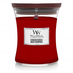 Woodwick - Crimson Berries - średnia świeca zapachowa z drewnianym knotem