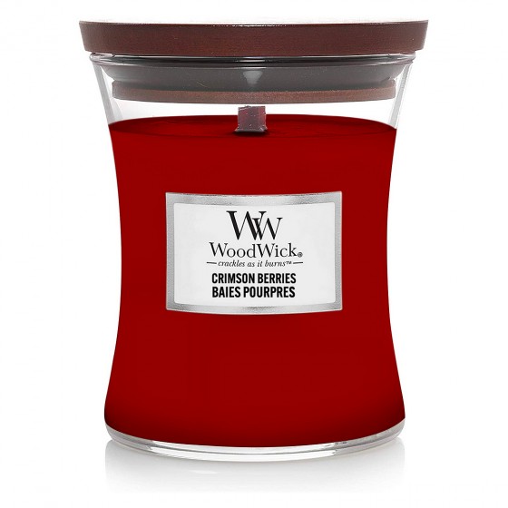 Woodwick - Crimson Berries - średnia świeca zapachowa z drewnianym knotem