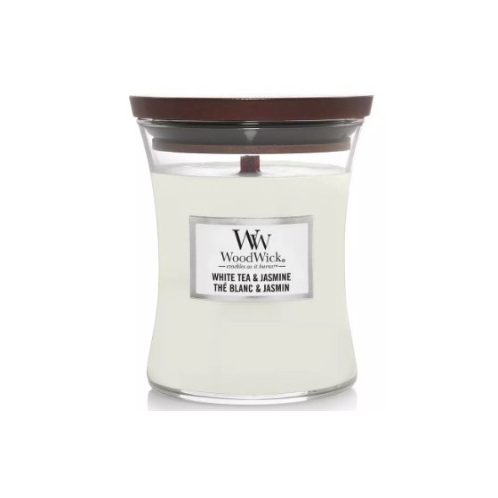 WoodWick White Tea & Jasmine średnia świeca zapachowa
