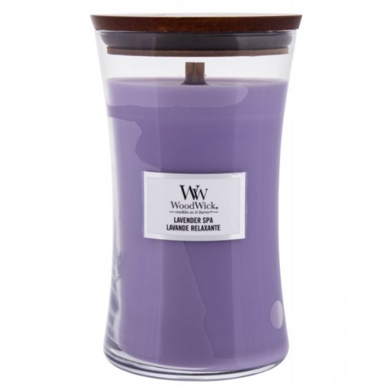 WoodWick Lavender Spa duża świeca zapachowa z drewnianym knotem 609,5 g
