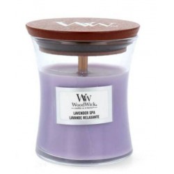 Woodwick Lavender Spa mała świeca zapachowa z drewnianym knotem 85g