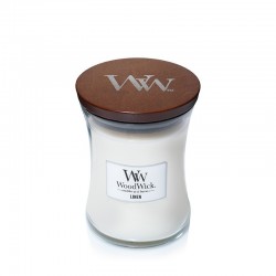Woodwick Linen średnia świeca zapachowa z drewnianym knotem 275g